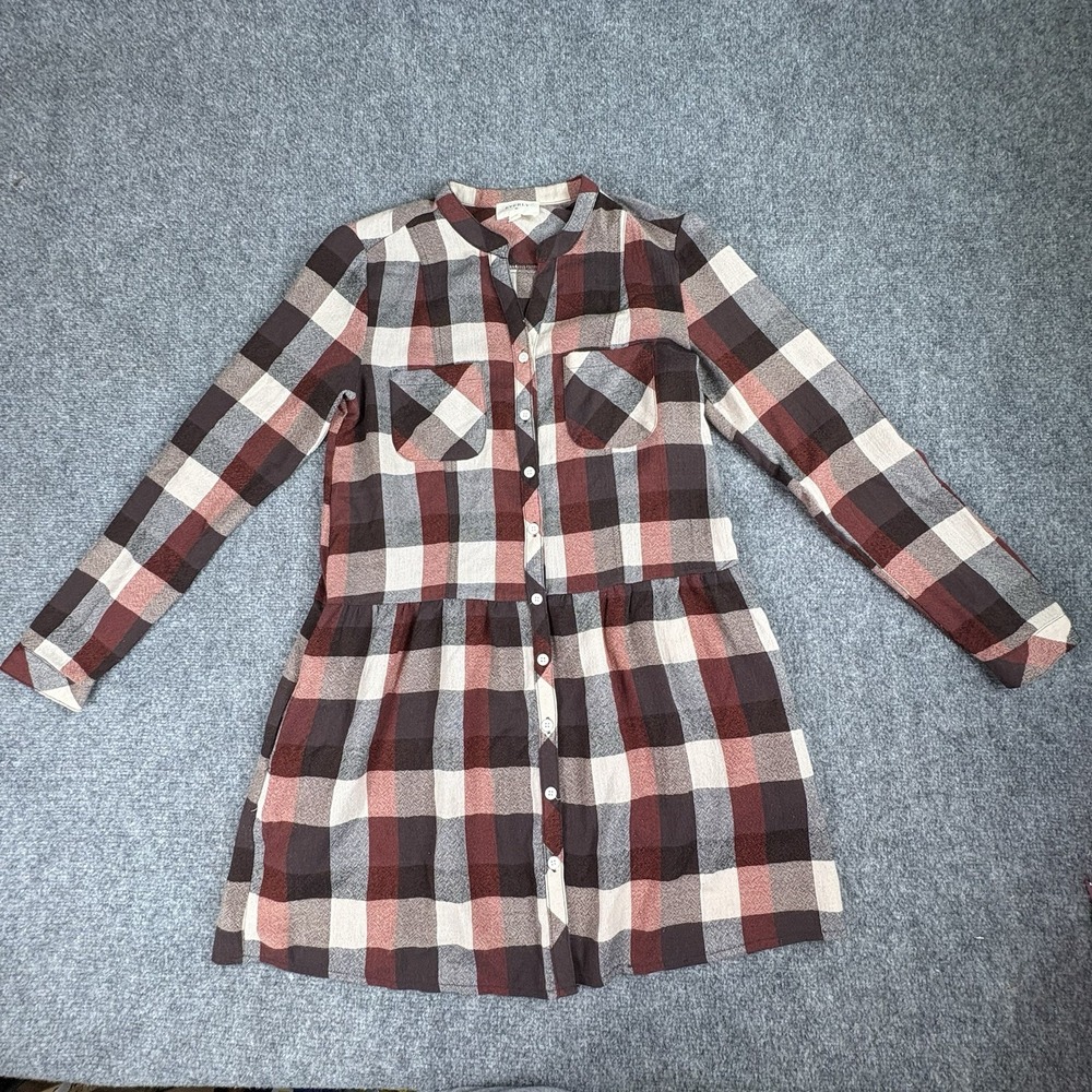 Everly Dress Womens M Plaid Button Shirt Tunic Pockets Cottage‎ Grunge Academia